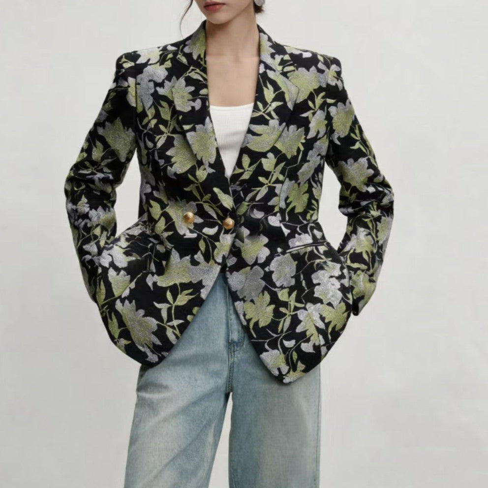 Summer Trendy Jacquard Metal Hand Sewing Button Blazer