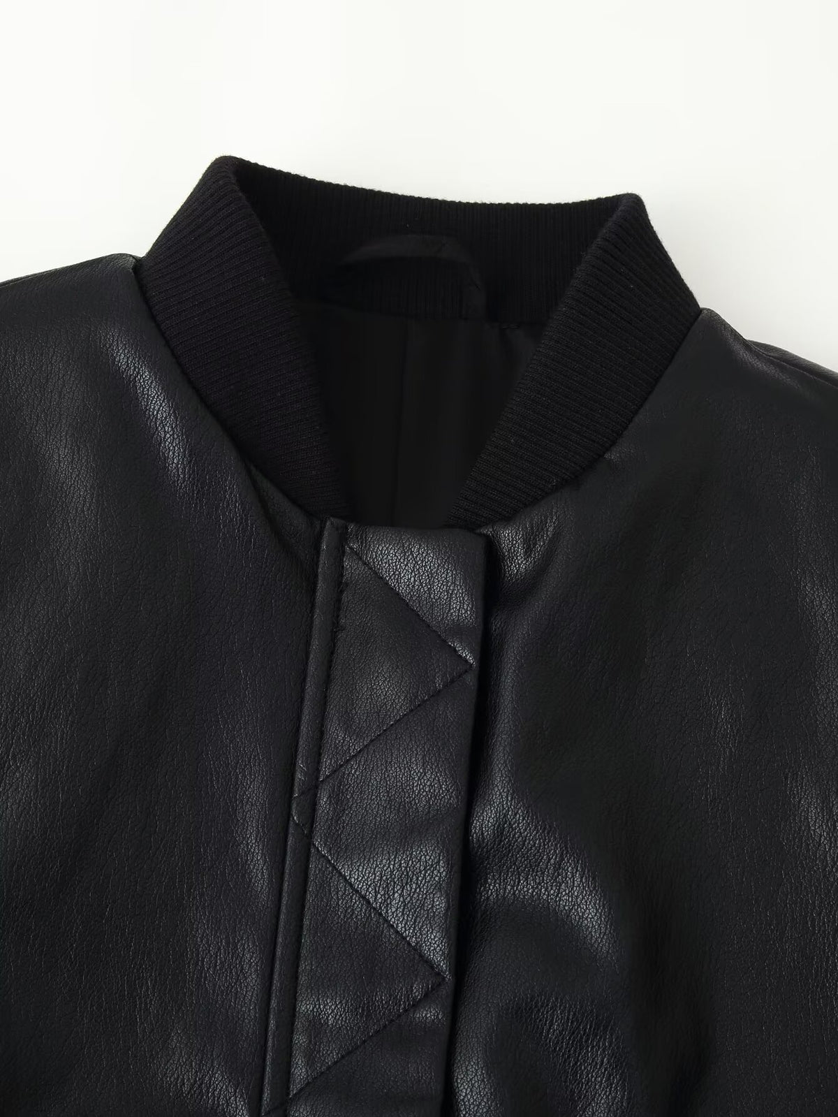 Women's Leather Effect Padded Shoulder Bomber Jacket Coat