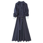 Women's Half Sleeve Polo Collar Stripes Dress