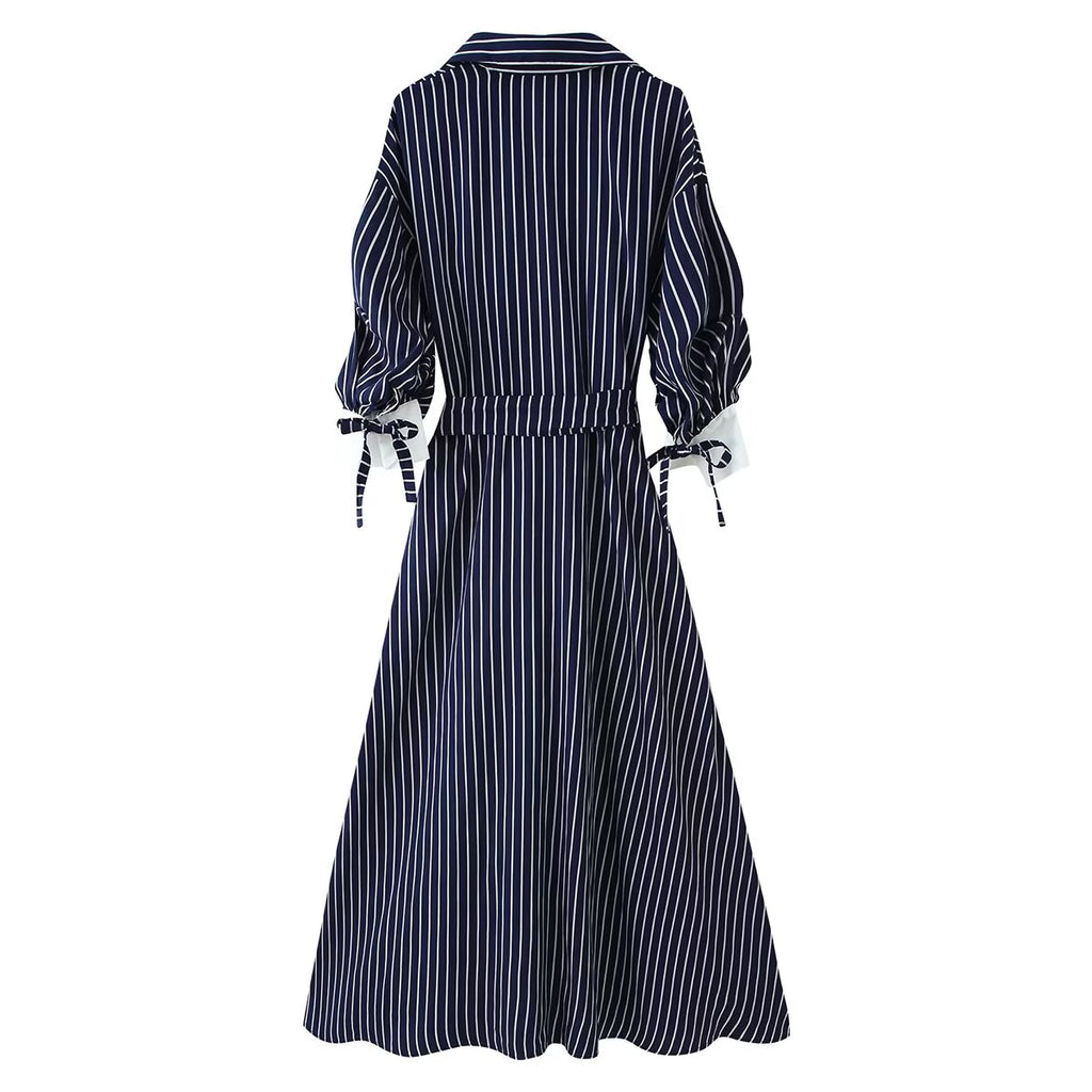 Women's Half Sleeve Polo Collar Stripes Dress