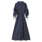 Women's Half Sleeve Polo Collar Stripes Dress