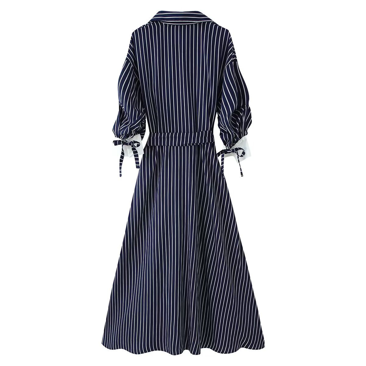Women's Half Sleeve Polo Collar Stripes Dress