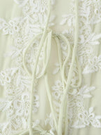 Women's Collared Lace Stitching Embroidery Tie Neck Lantern Sleeve Shirt Bohemian
