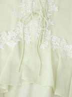 Women's Collared Lace Stitching Embroidery Tie Neck Lantern Sleeve Shirt Bohemian