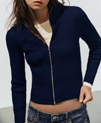 Women's Semi-High Stand-Collar Cropped Knit Jacket