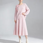 Women's Round Neck Sweater French Three Dimensional Floral Knitted Top High