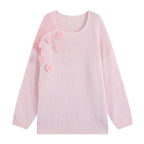 Women's Round Neck Sweater French Three Dimensional Floral Knitted Top High