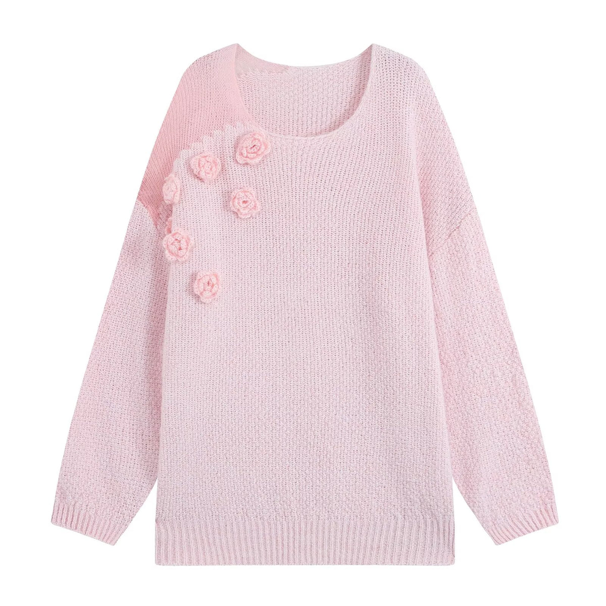 Women's Round Neck Sweater French Three Dimensional Floral Knitted Top High