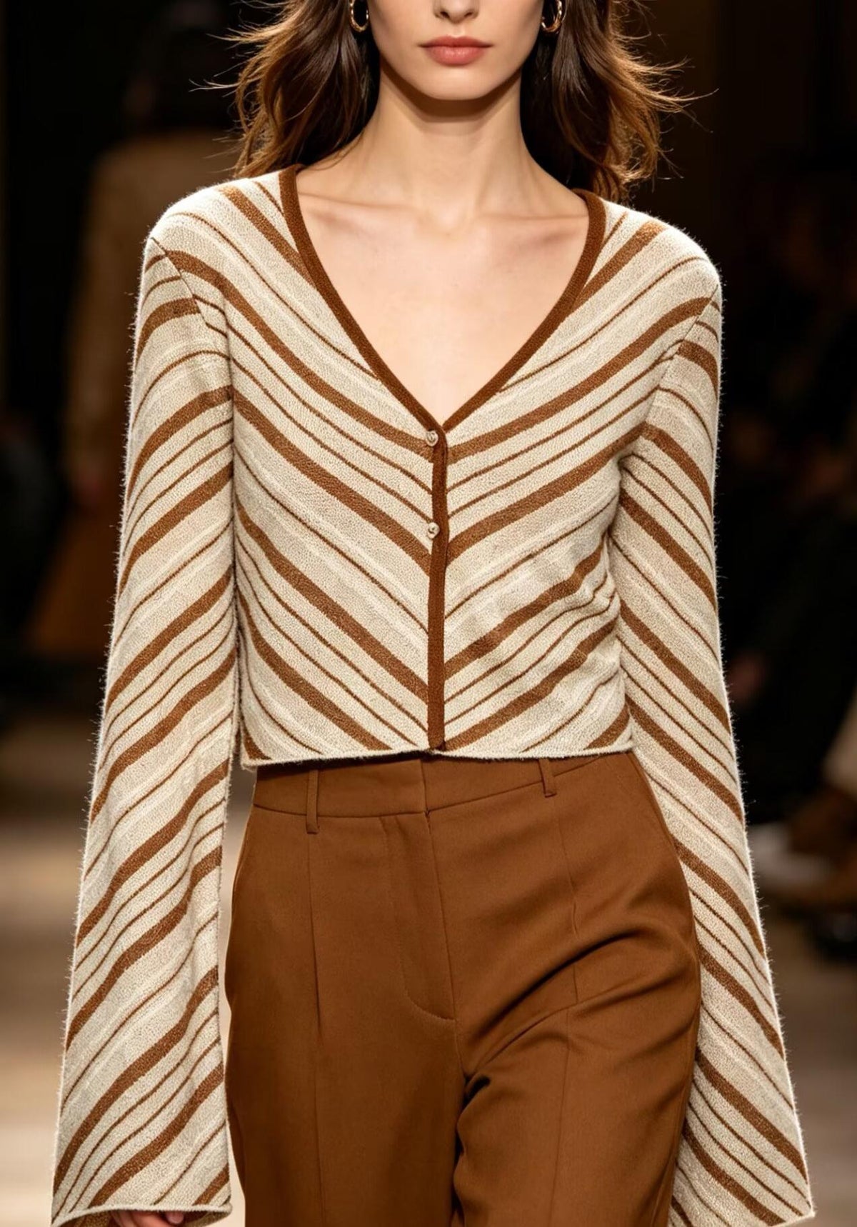 Women's French Striped Button-Front Knit Cardigan