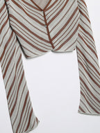 Women's French Striped Button-Front Knit Cardigan