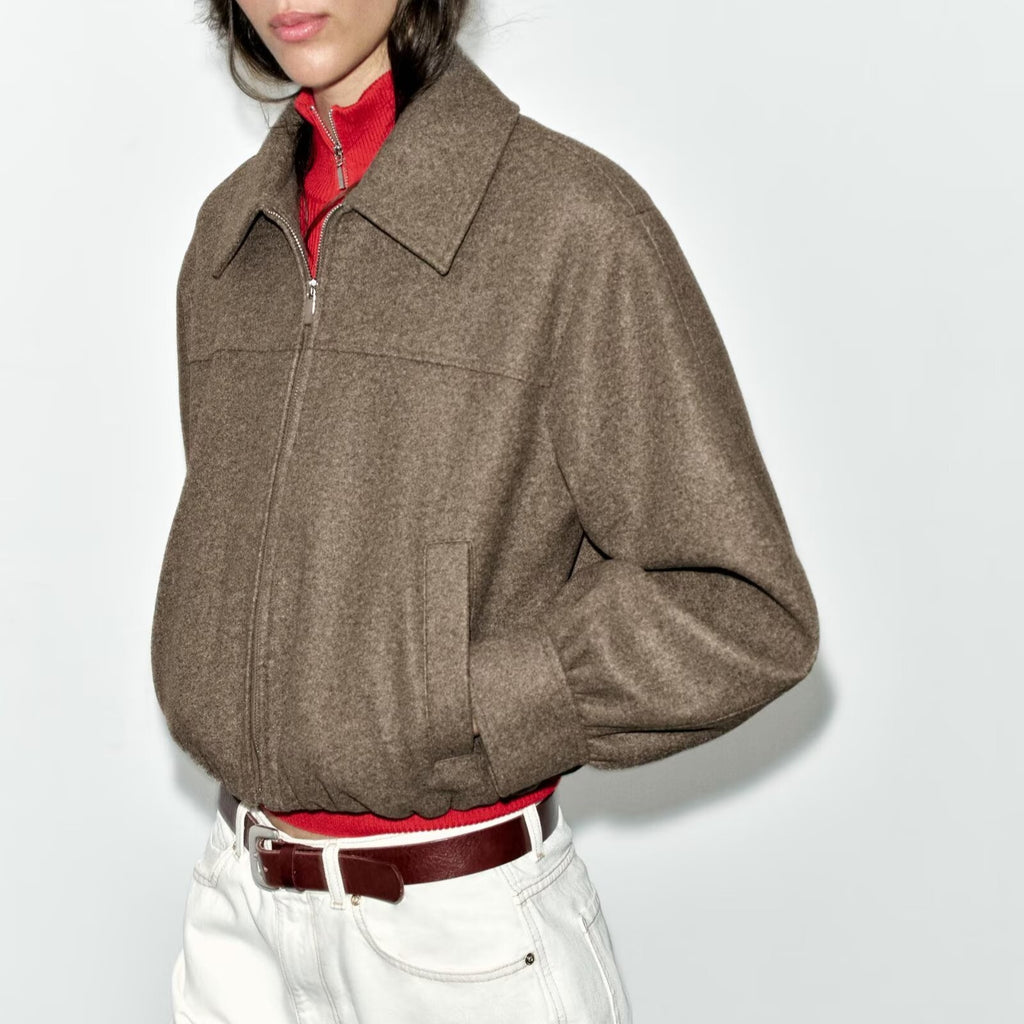 Women's Autumn Long Sleeve Collared Zipper Soft Jacket