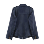 Autumn Striped Collared Asymmetric Blazer