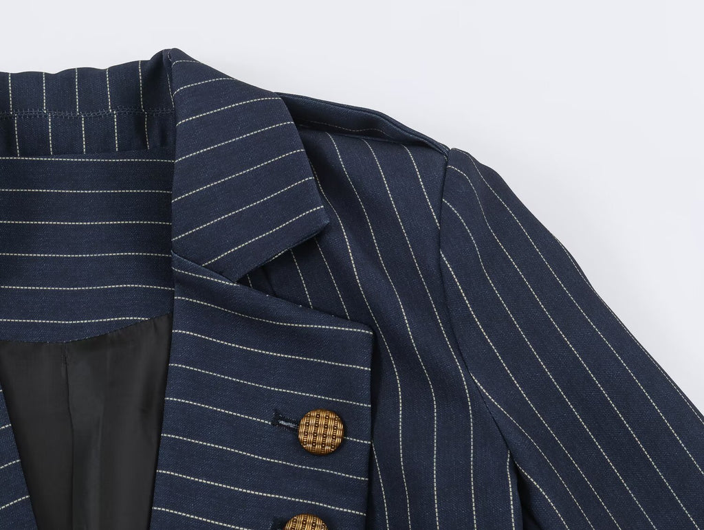 Autumn Striped Collared Asymmetric Blazer