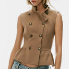 Women's Decorated Row Button Cropped Short Hem Vest Top