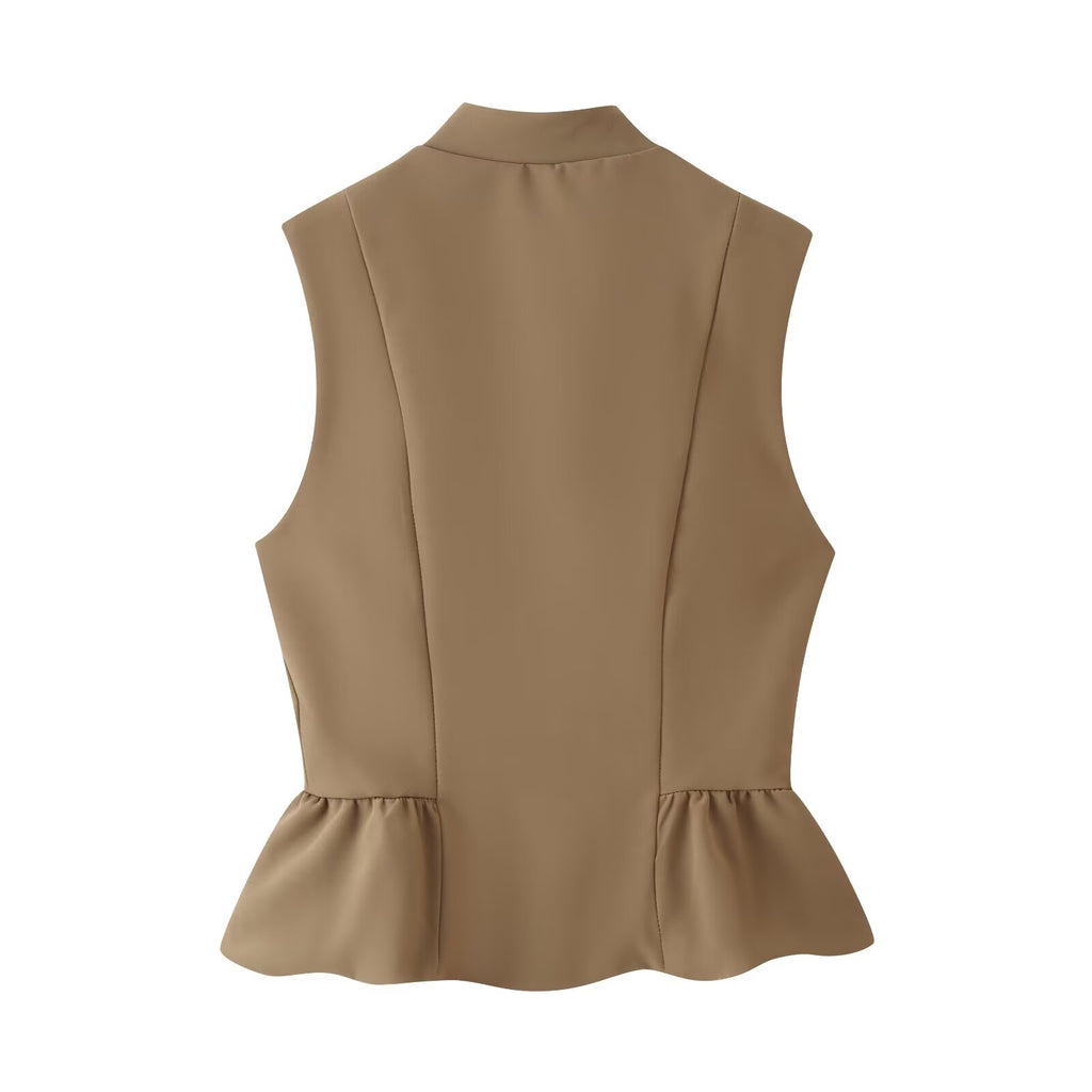 Women's Decorated Row Button Cropped Short Hem Vest Top
