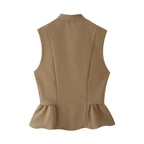 Women's Decorated Row Button Cropped Short Hem Vest Top