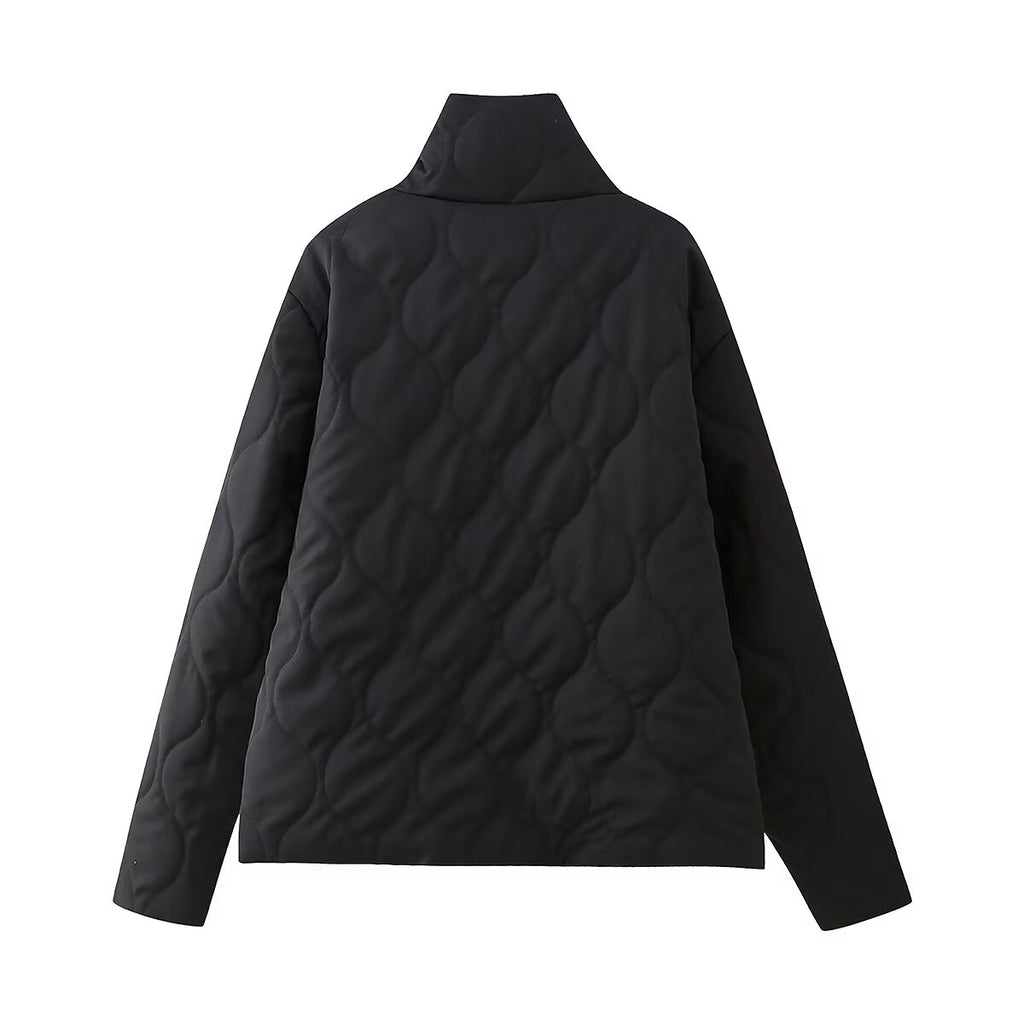 Autumn Winter Bow Pocket Decoration Stand up Collar Cotton Padded Coat