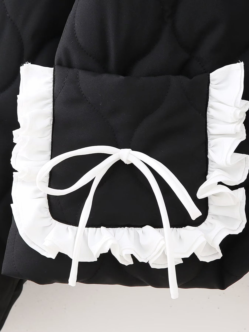Autumn Winter Bow Pocket Decoration Stand up Collar Cotton Padded Coat