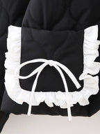 Autumn Winter Bow Pocket Decoration Stand up Collar Cotton Padded Coat