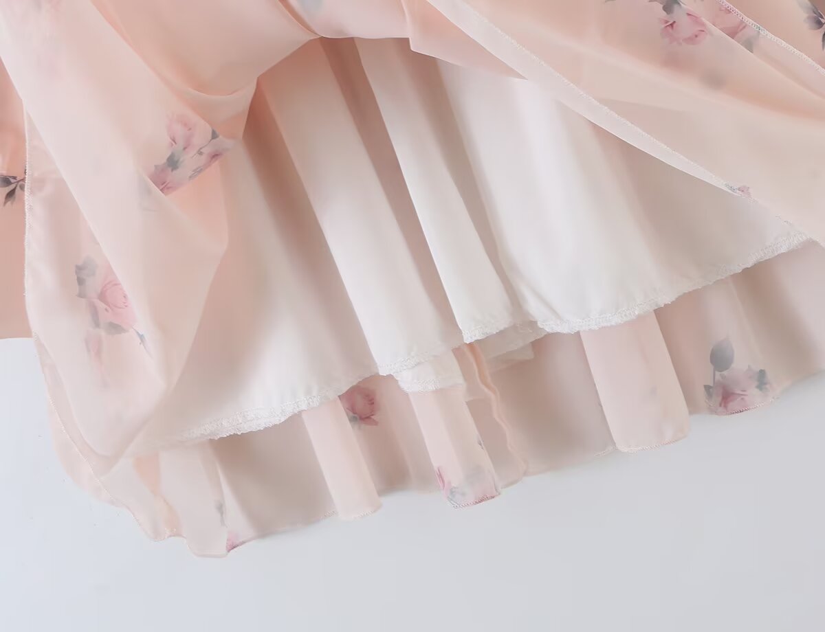 's Printed V Neck Lantern Sleeve Waist Dress