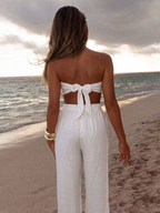 's White Bra Trousers Lace Up Beach Two-Piece Blouse