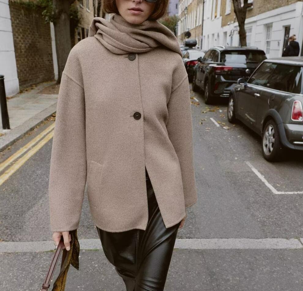 Women's Scarf-Collar Short Overcoat