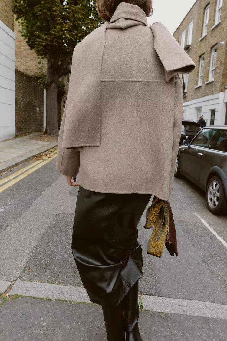 Women's Scarf-Collar Short Overcoat
