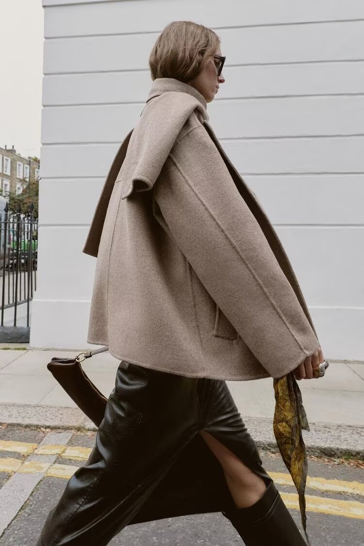 Women's Scarf-Collar Short Overcoat