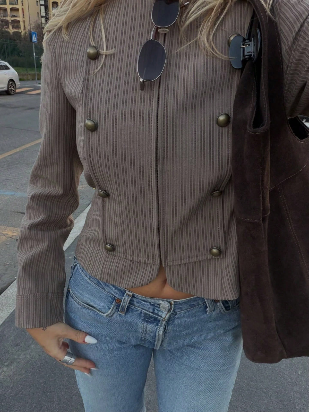 Women's Striped Slim-Fit Short Blazer
