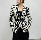 Women's Zebra-Pattern Belted Short Blazer
