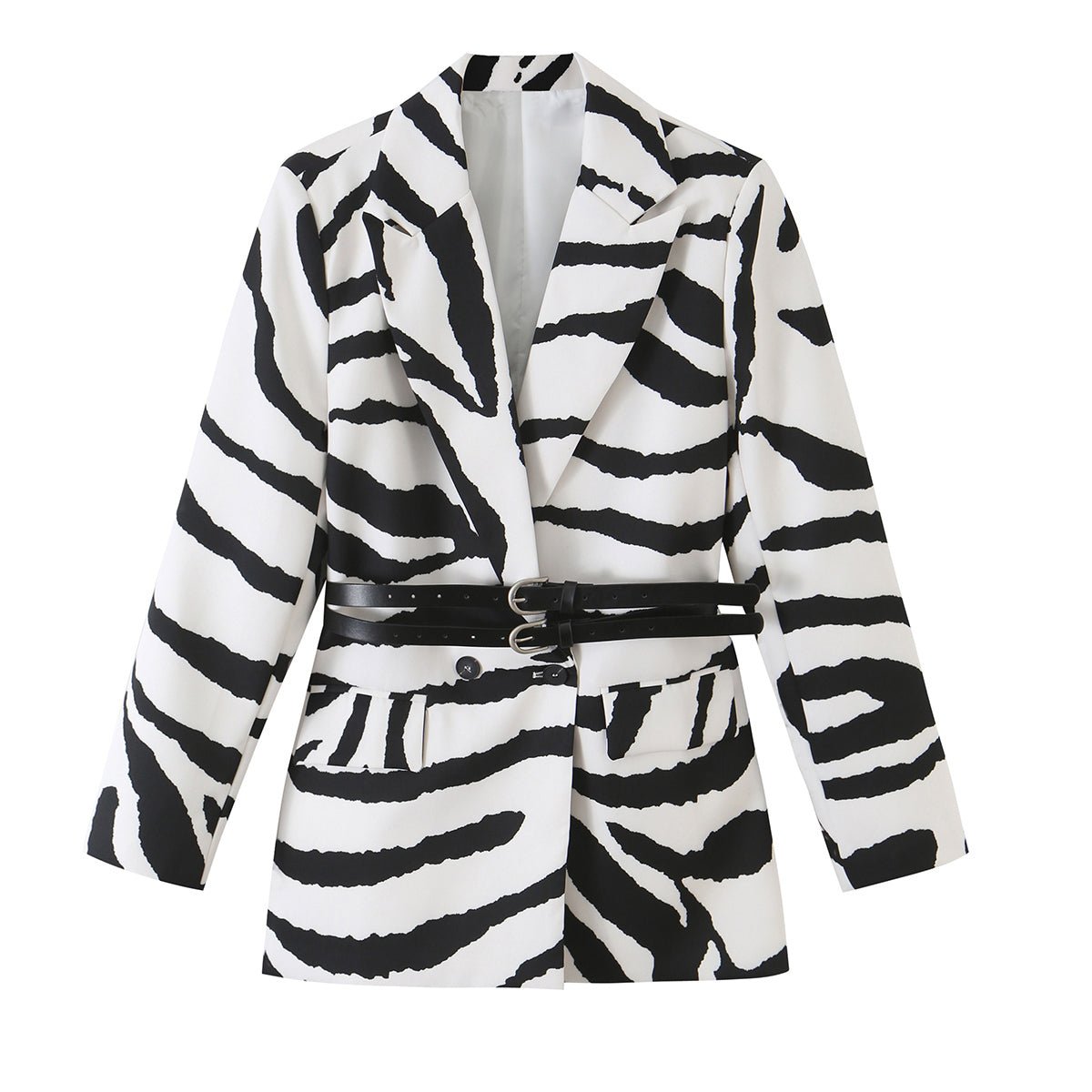 Women's Zebra-Pattern Belted Short Blazer