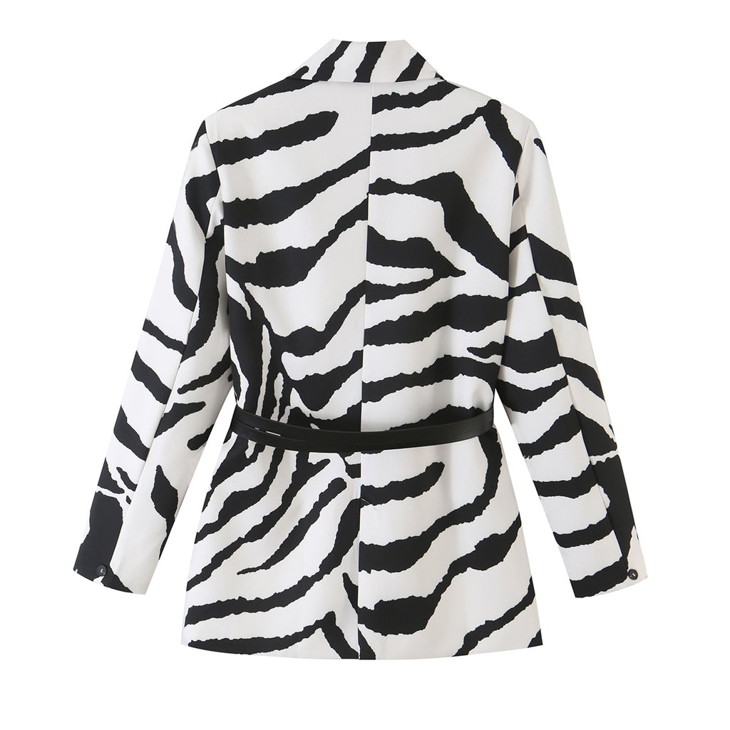 Women's Zebra-Pattern Belted Short Blazer