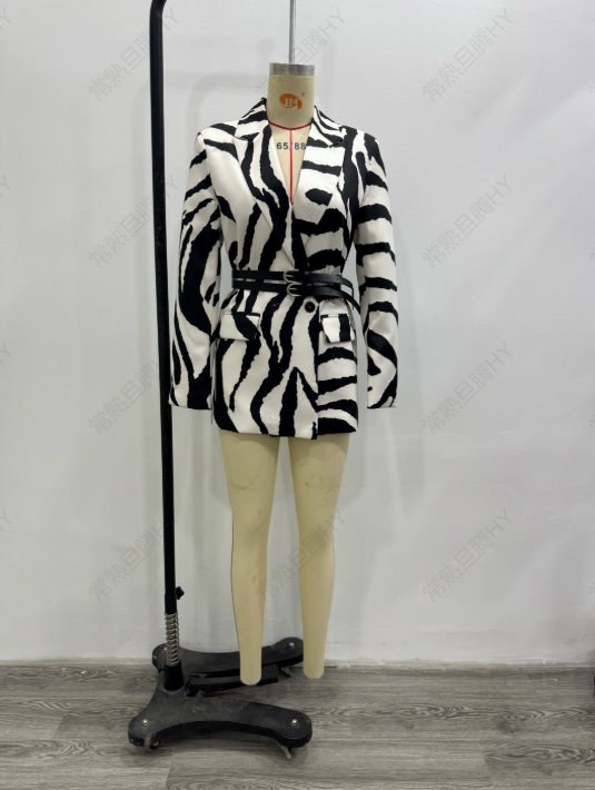 Women's Zebra-Pattern Belted Short Blazer