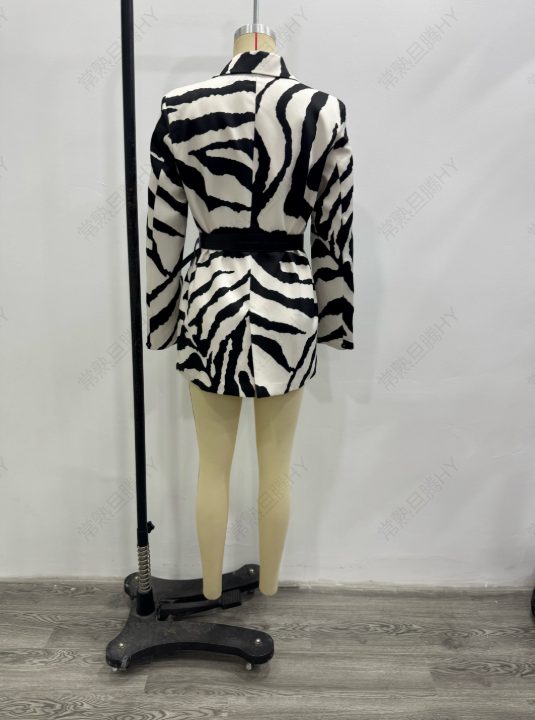Women's Zebra-Pattern Belted Short Blazer