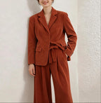 Women's Corduroy Blazer and Wide-Leg Pants Set