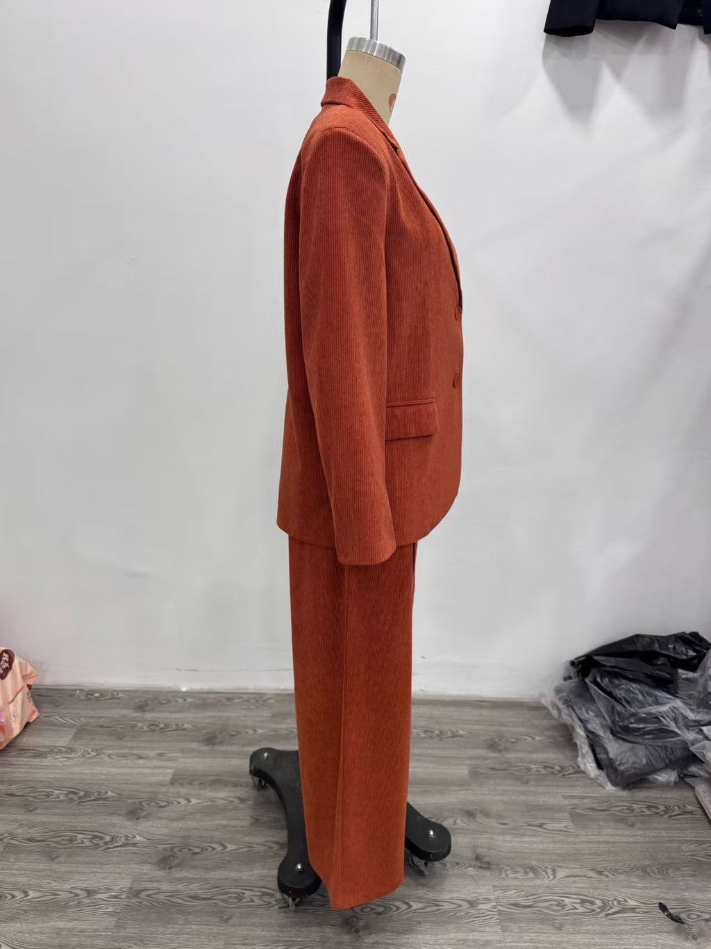 Women's Corduroy Blazer and Wide-Leg Pants Set