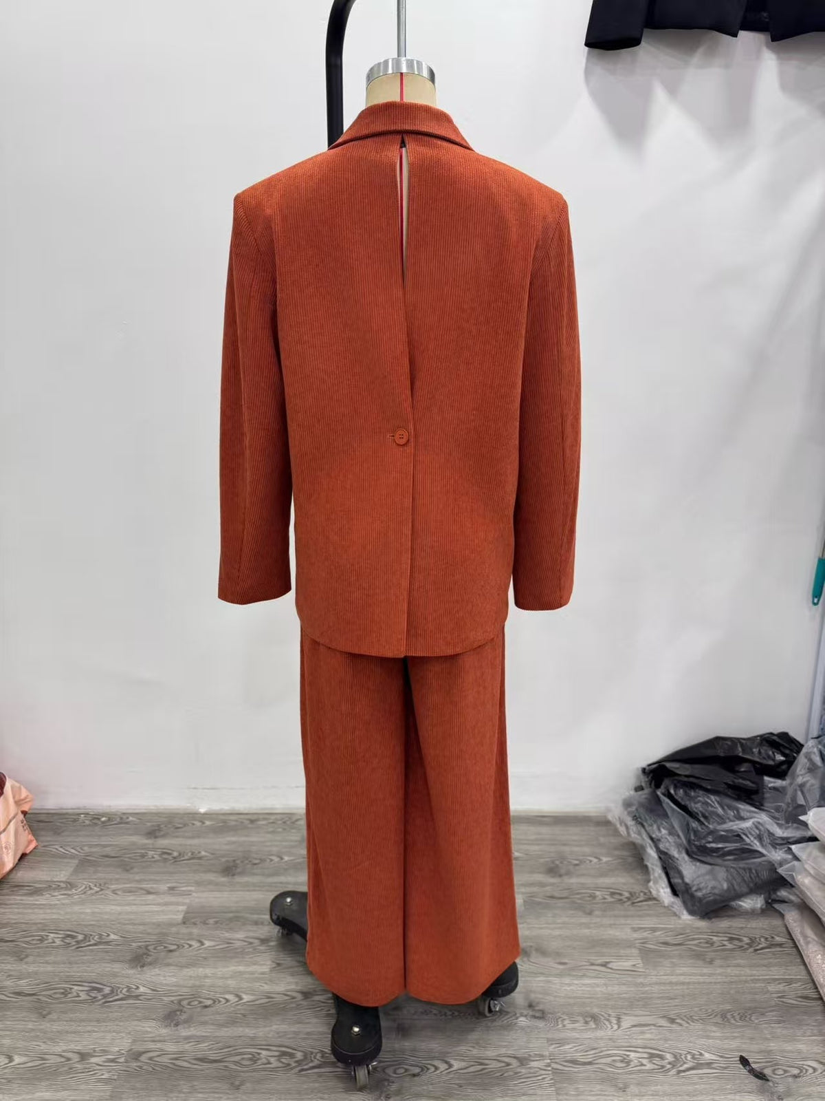 Women's Corduroy Blazer and Wide-Leg Pants Set