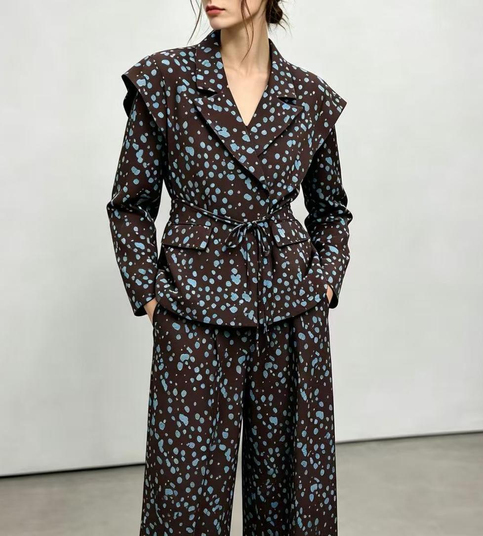 Women's Polka-Dot Belted Suit Set