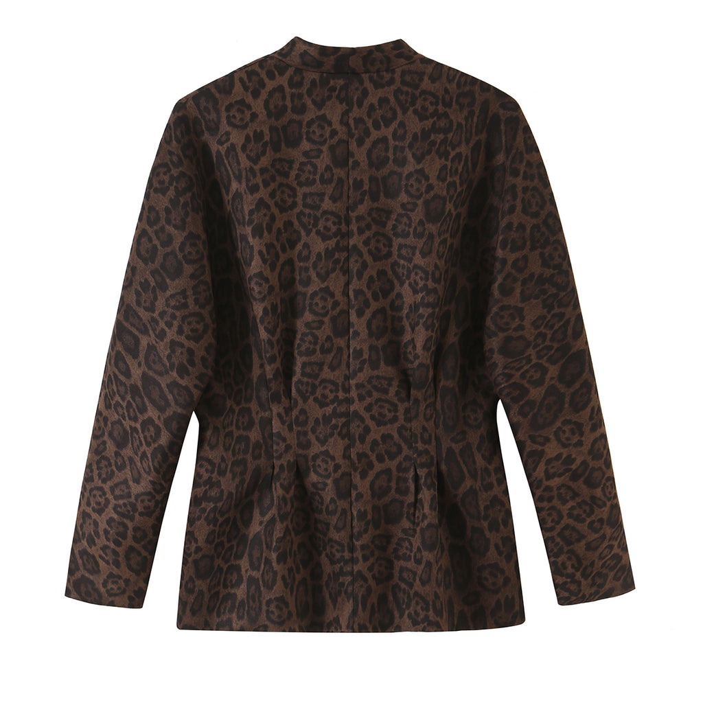 Women's Slim-Fit Suede Leopard-Print Blazer