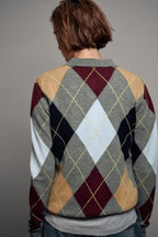 Women's Retro Diamond-Pattern Polo Sweater