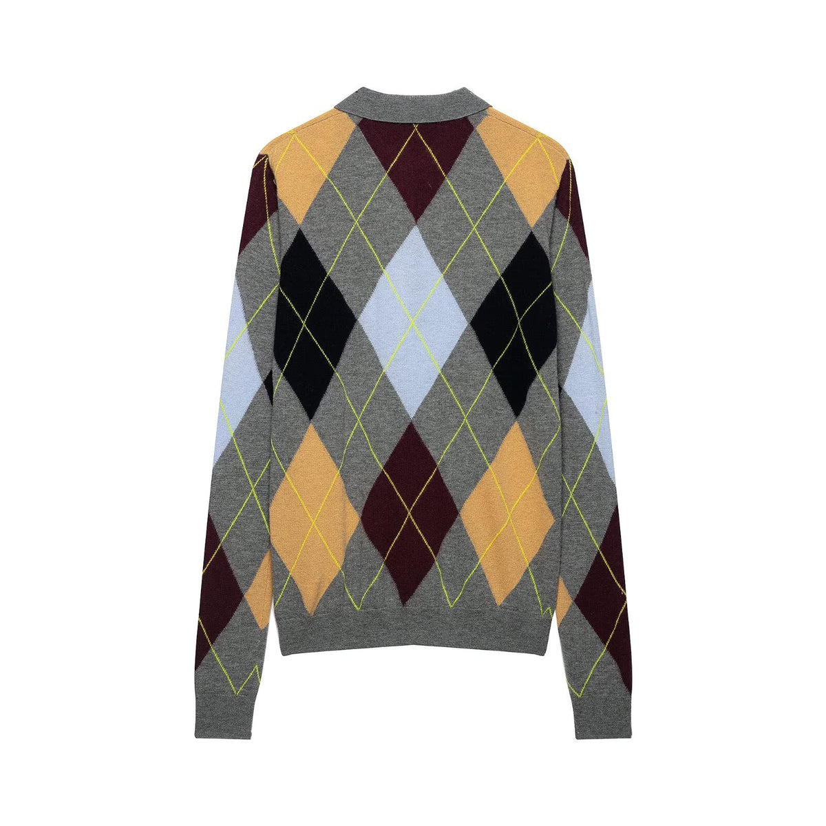 Women's Retro Diamond-Pattern Polo Sweater