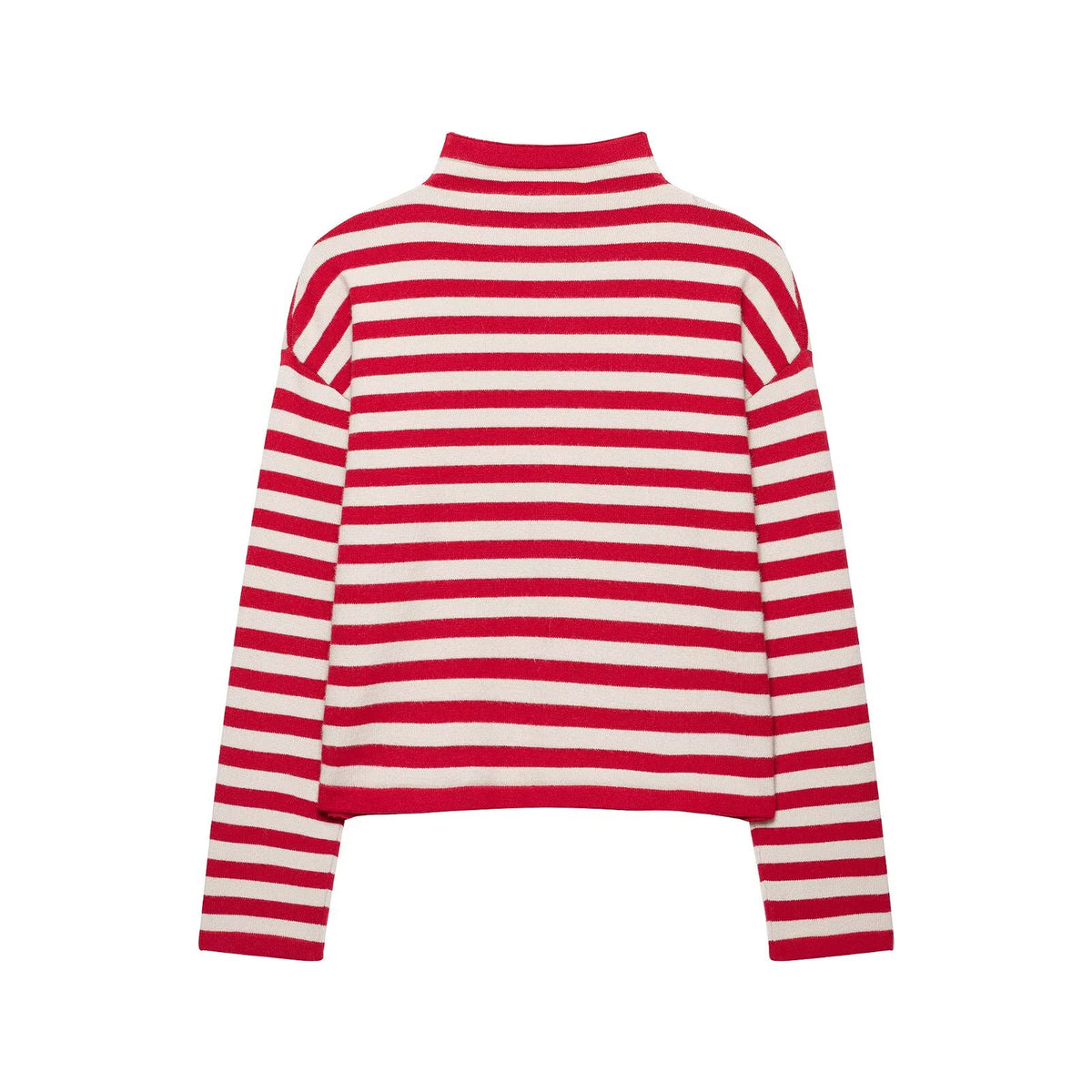 Women's Red Striped Stand-Collar Knit Cardigan