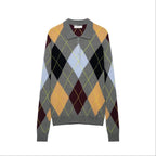 Women's Retro Diamond-Pattern Polo Sweater