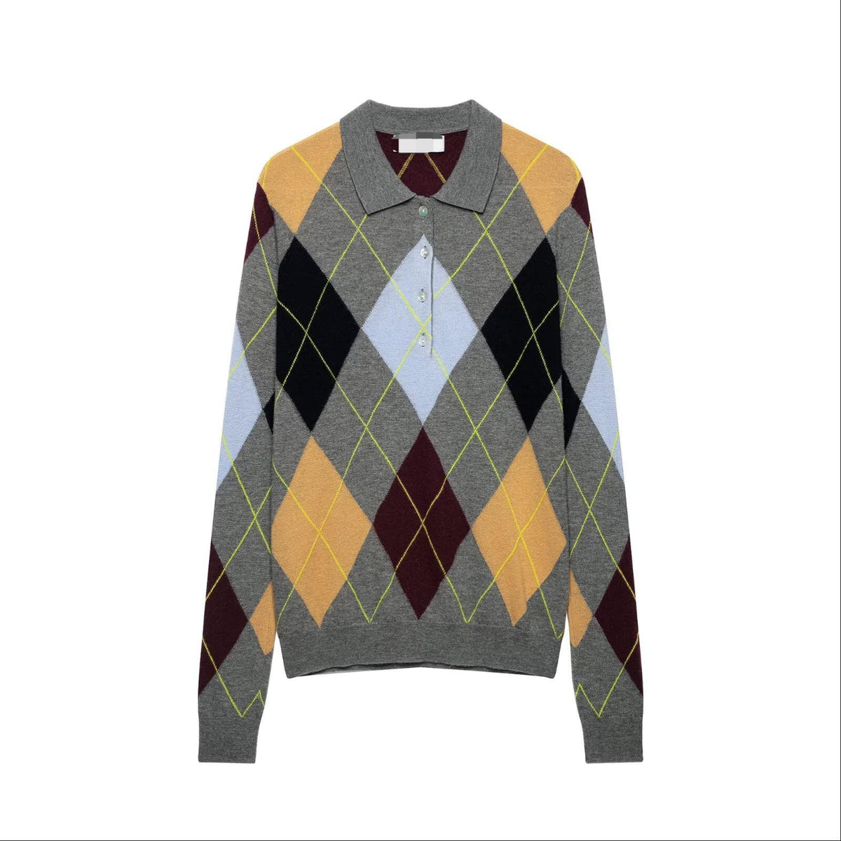 Women's Retro Diamond-Pattern Polo Sweater