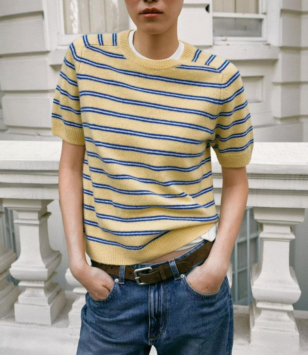 Women's Striped Short-Sleeve Knit Sweater