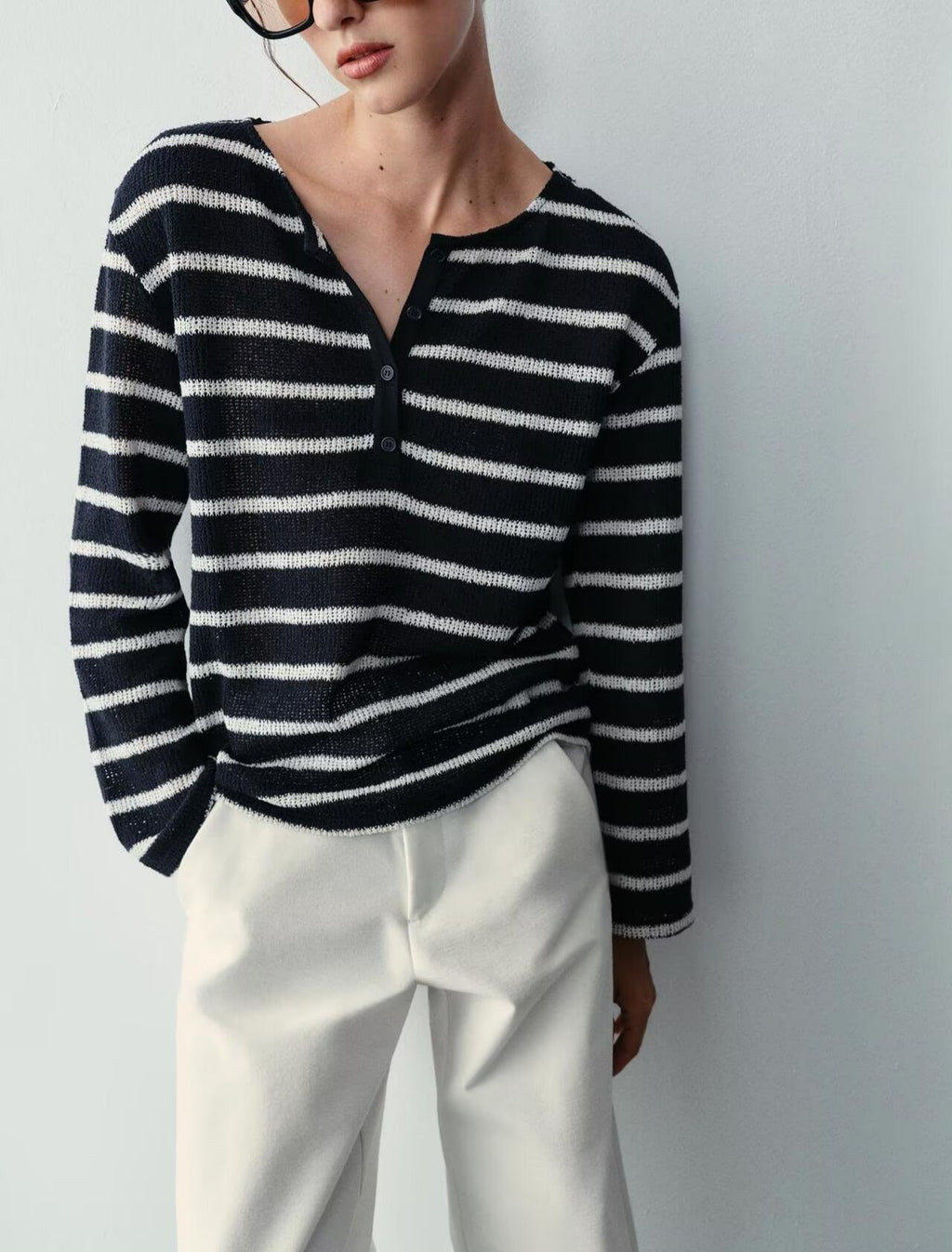 Women's Striped Button-Front Pullover