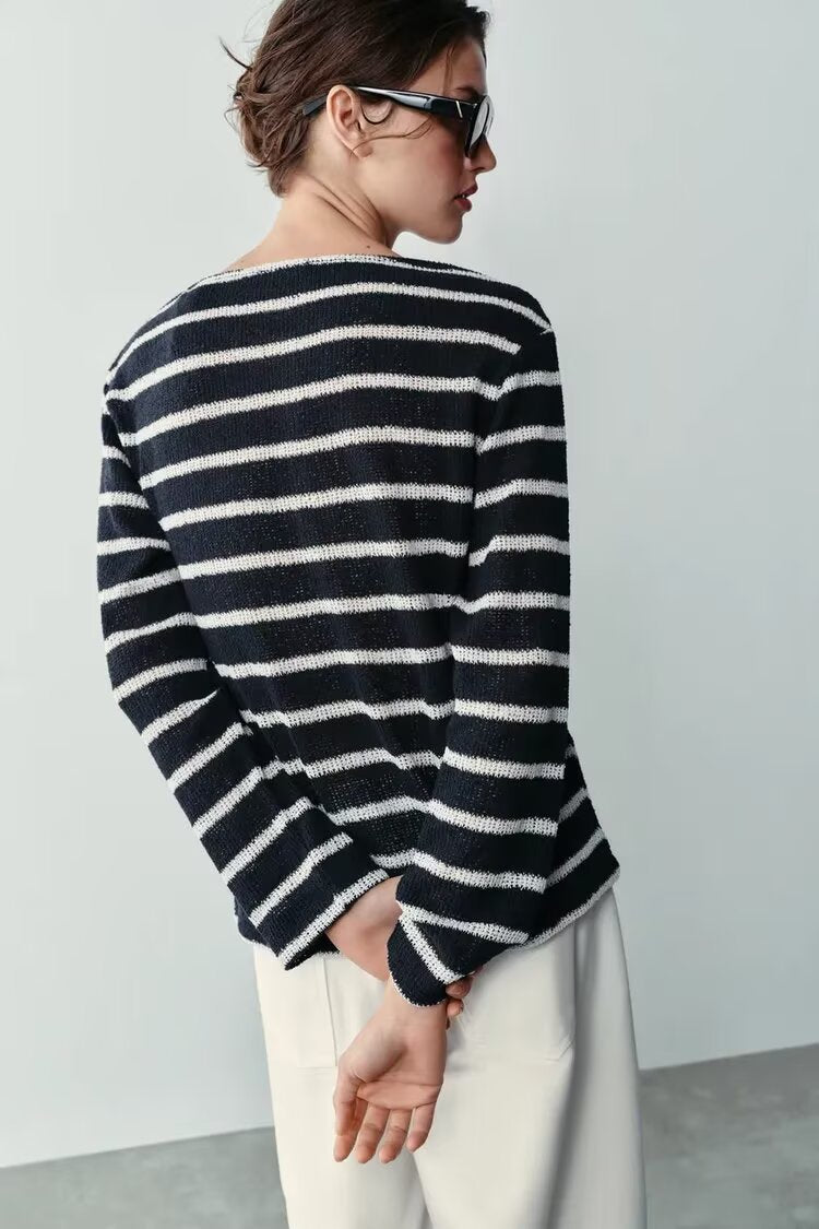 Women's Striped Button-Front Pullover