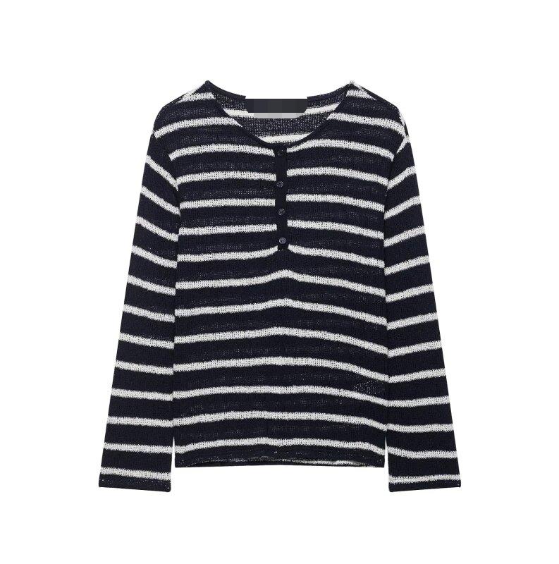 Women's Striped Button-Front Pullover
