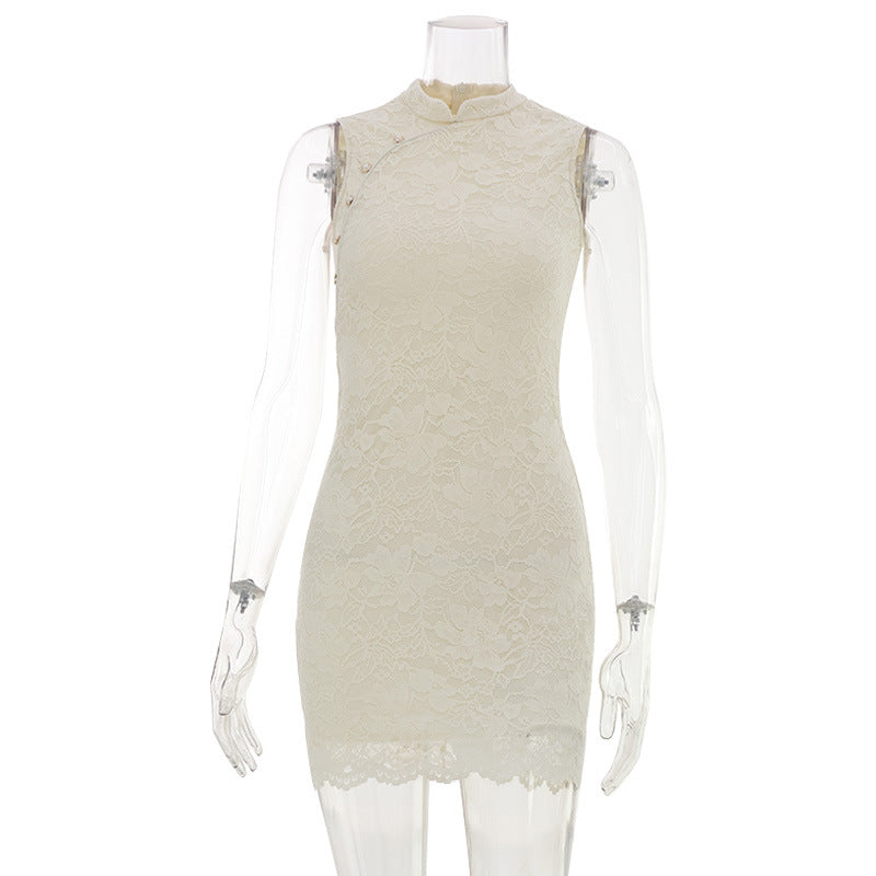 Women's Apricot Lace Sleeveless Midi Dress