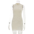 Women's Apricot Lace Sleeveless Midi Dress